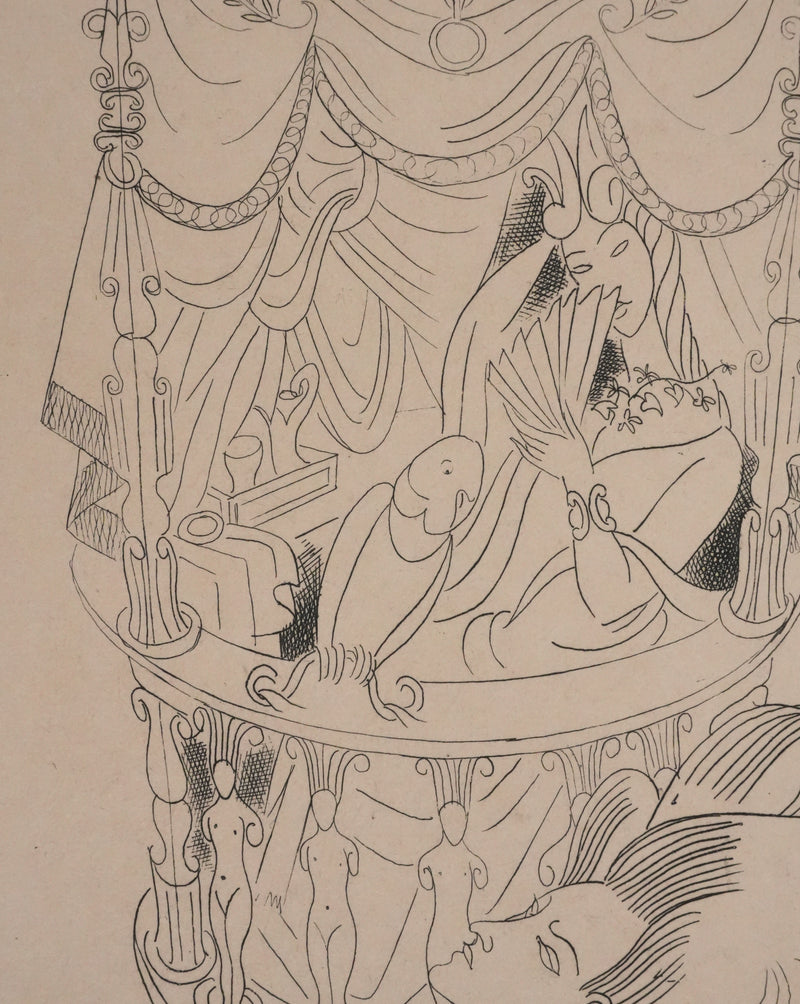 Louis TOUCHAGUES : La loge fleurie, Gravure originale