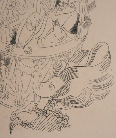 Louis TOUCHAGUES : La loge fleurie, Gravure originale