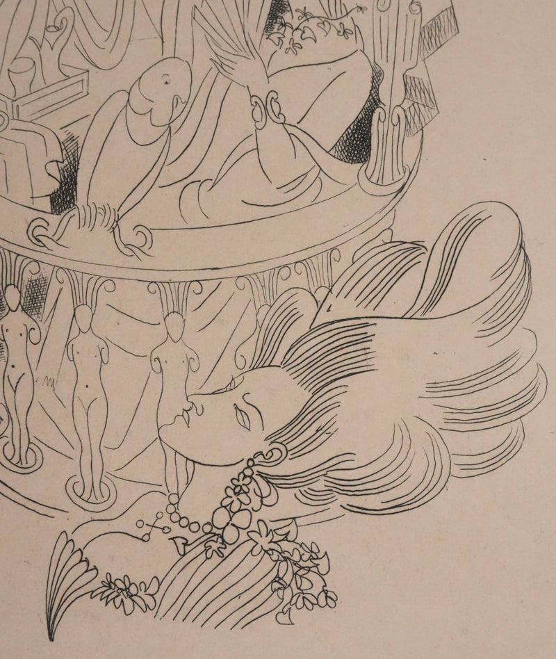 Louis TOUCHAGUES : La loge fleurie, Gravure originale