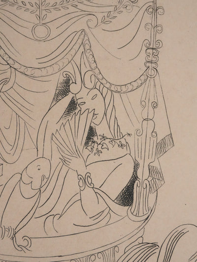 Louis TOUCHAGUES : La loge fleurie, Gravure originale