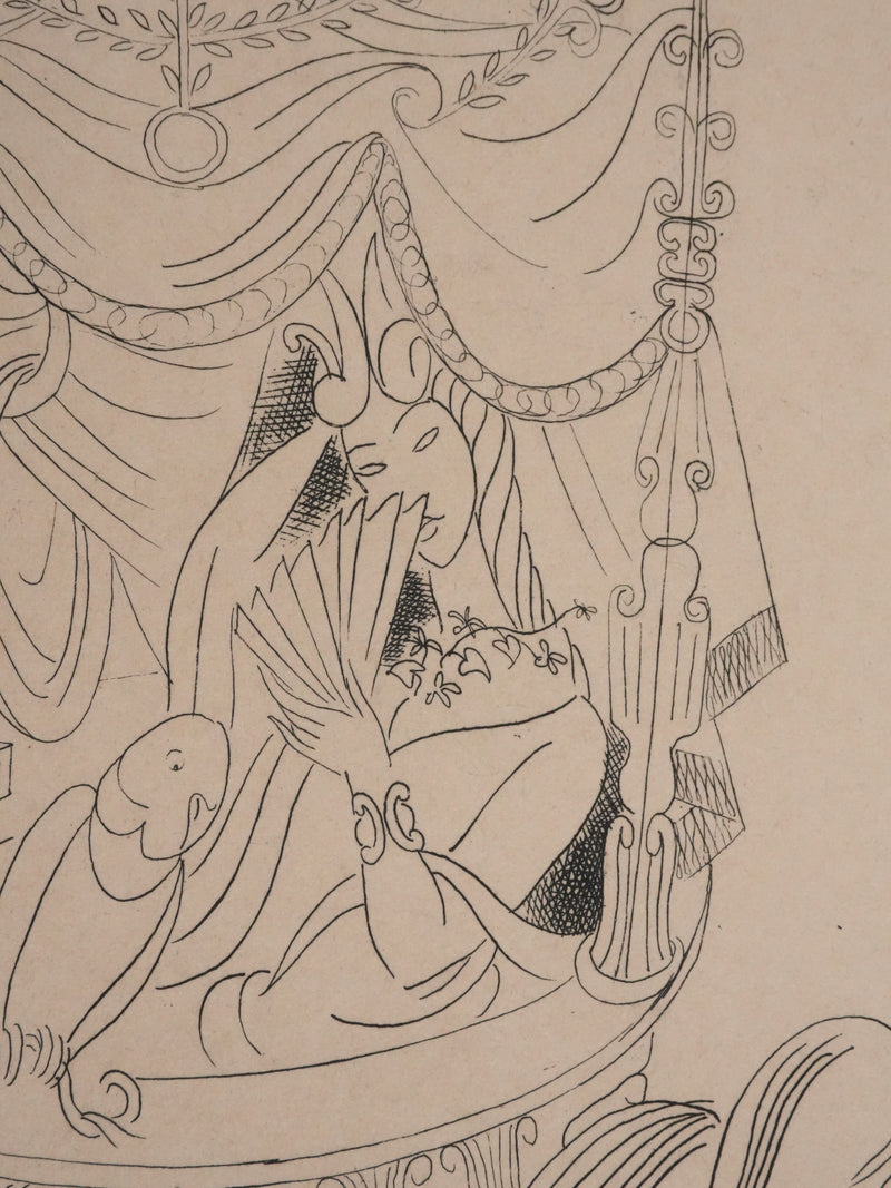 Louis TOUCHAGUES : La loge fleurie, Gravure originale