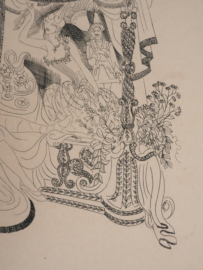 Louis TOUCHAGUES : Rendez-vous dans la loge, Gravure originale