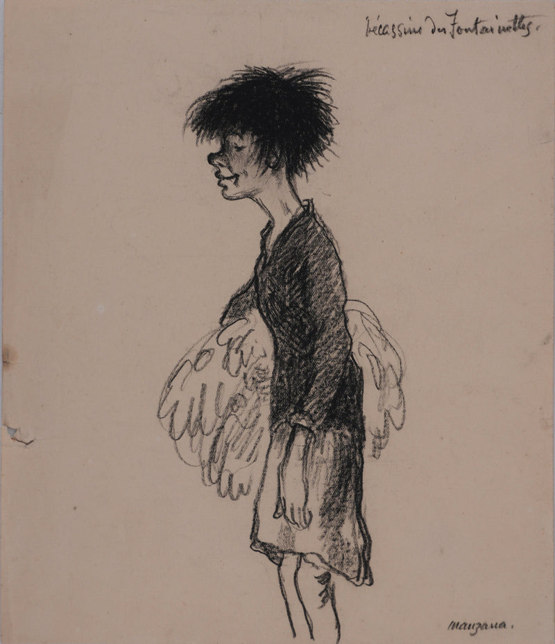 Georges MANZANA-PISSARRO : Bécassine, Portrait féminin, Dessin original signé