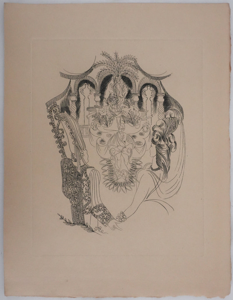 Louis TOUCHAGUES : Le diner au palais, Gravure originale