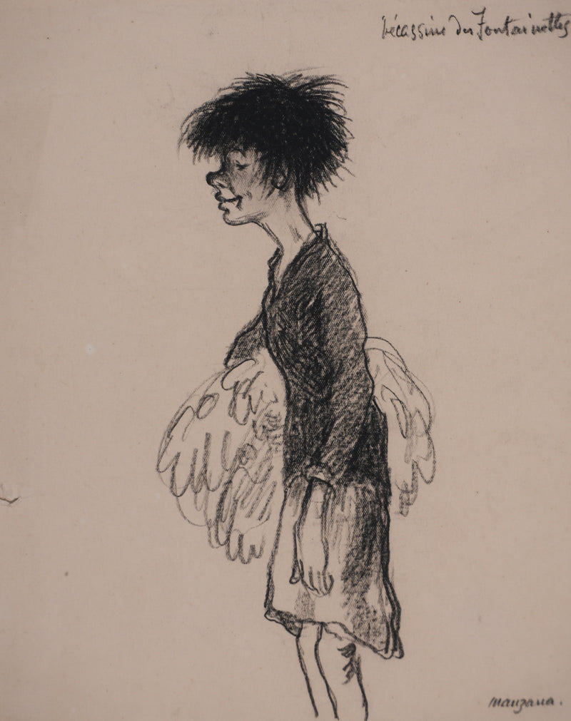 Georges MANZANA-PISSARRO : Bécassine, Portrait féminin, Dessin original signé