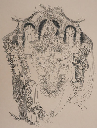 Louis TOUCHAGUES : Le diner au palais, Gravure originale