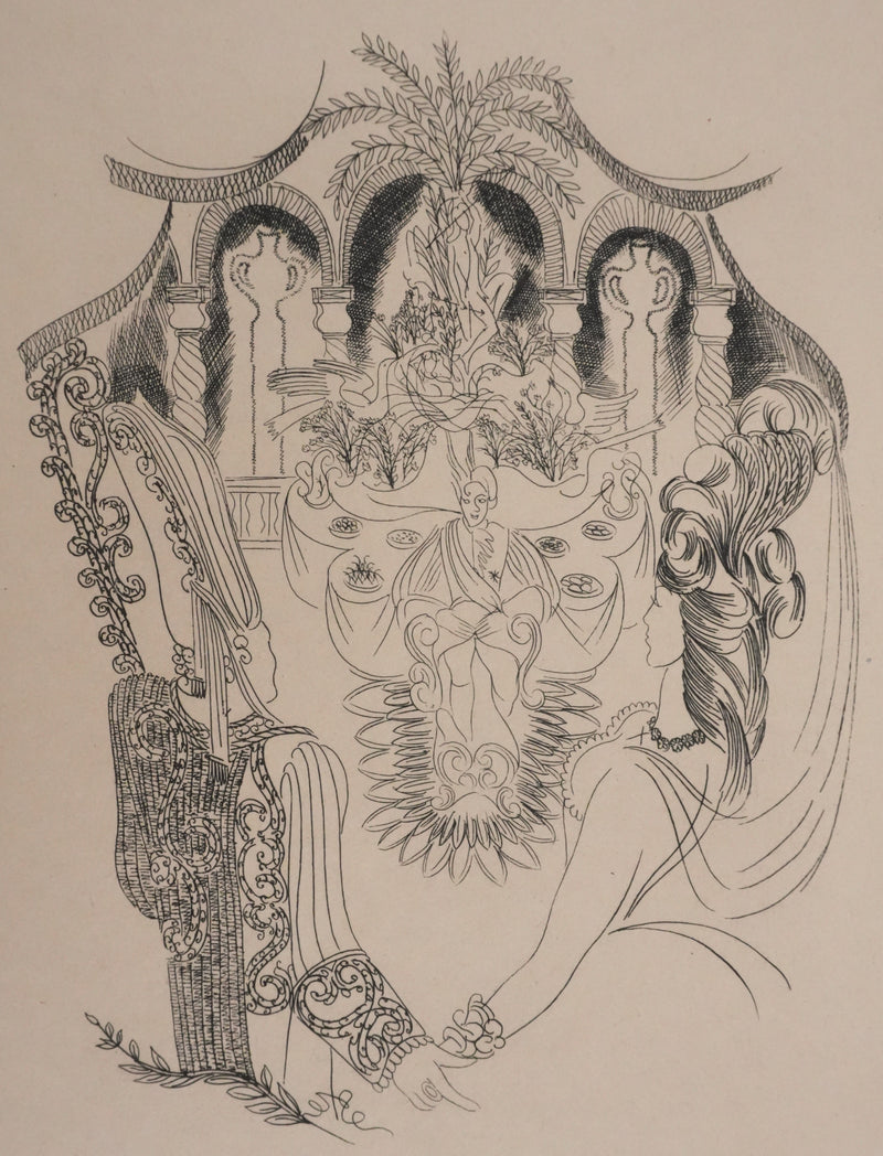 Louis TOUCHAGUES : Le diner au palais, Gravure originale