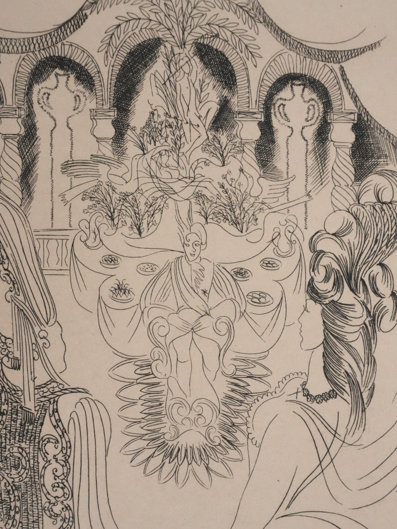 Louis TOUCHAGUES : Le diner au palais, Gravure originale