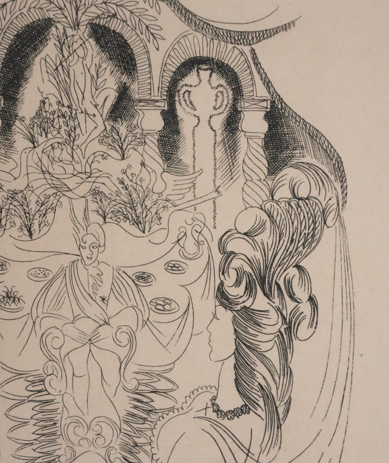 Louis TOUCHAGUES : Le diner au palais, Gravure originale