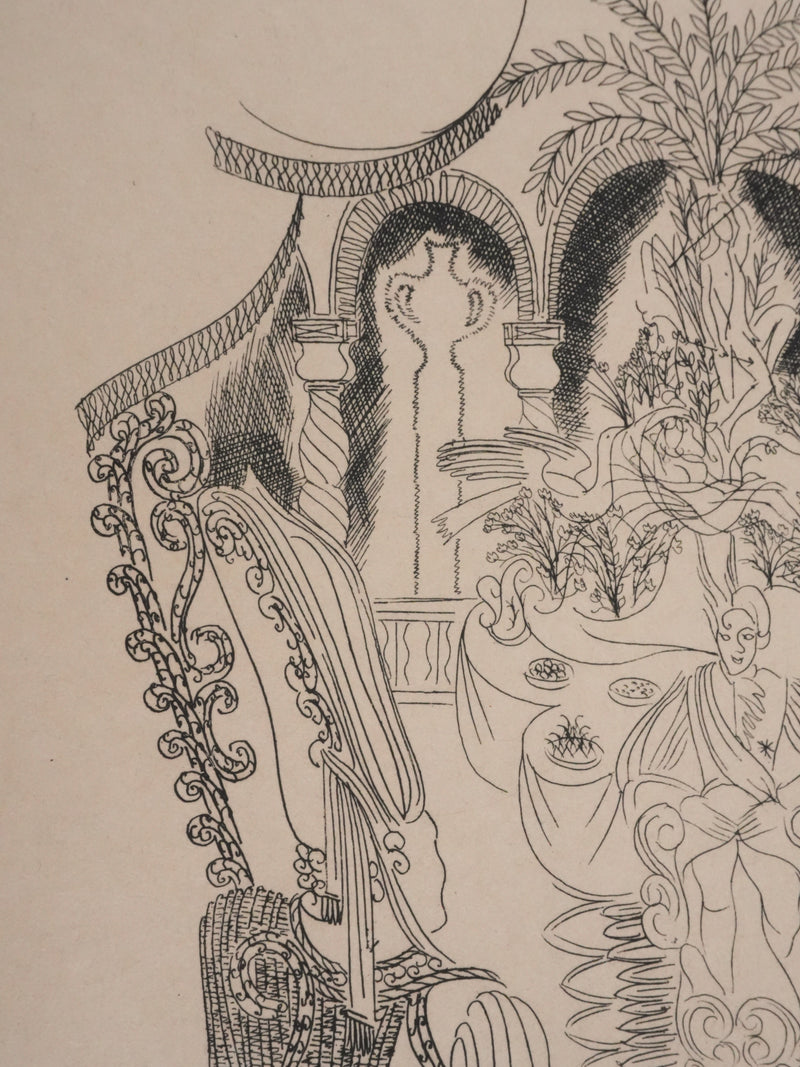 Louis TOUCHAGUES : Le diner au palais, Gravure originale