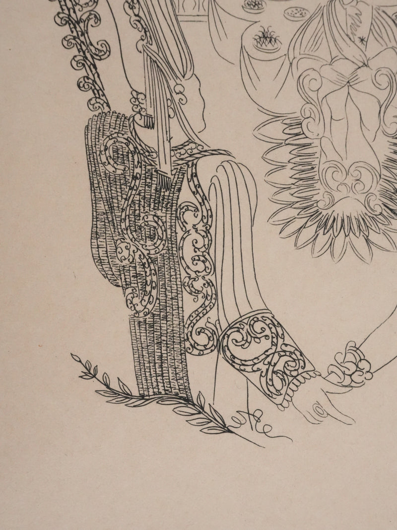 Louis TOUCHAGUES : Le diner au palais, Gravure originale