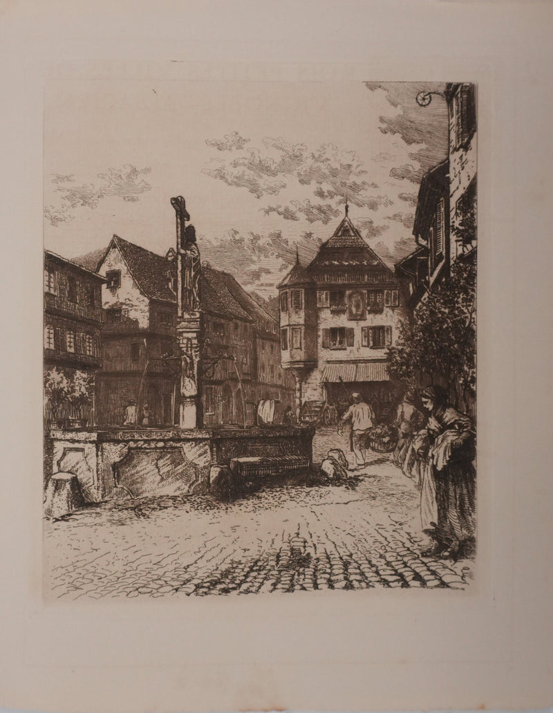 Léon DESBUISSONS : Les vendanges alsaciennes, Gravure originale