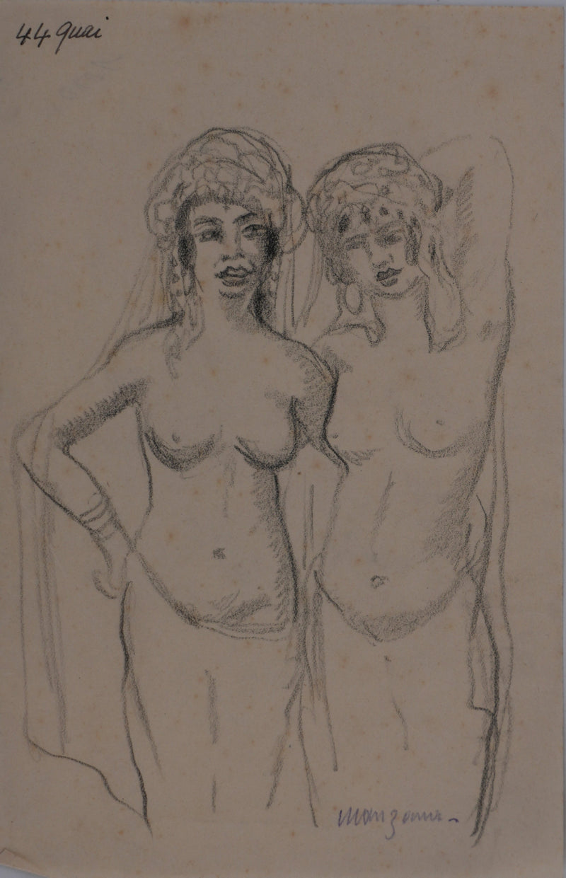 Georges MANZANA-PISSARRO : Femmes habillées à la turque, Dessin original signé