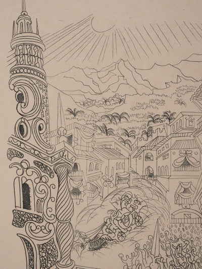 Louis TOUCHAGUES : Parade en ville, Gravure originale