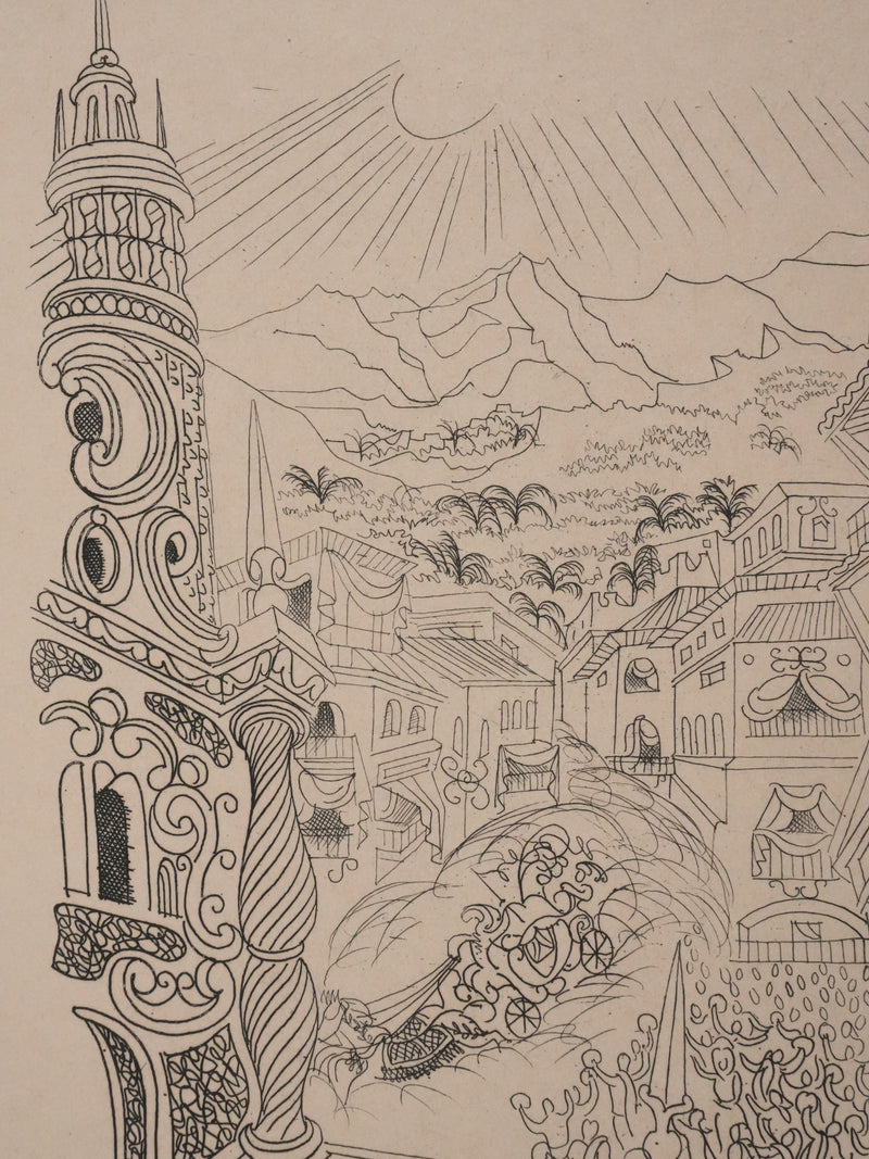 Louis TOUCHAGUES : Parade en ville, Gravure originale