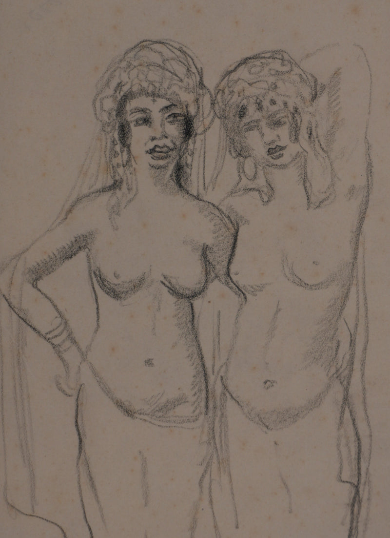 Georges MANZANA-PISSARRO : Femmes habillées à la turque, Dessin original signé