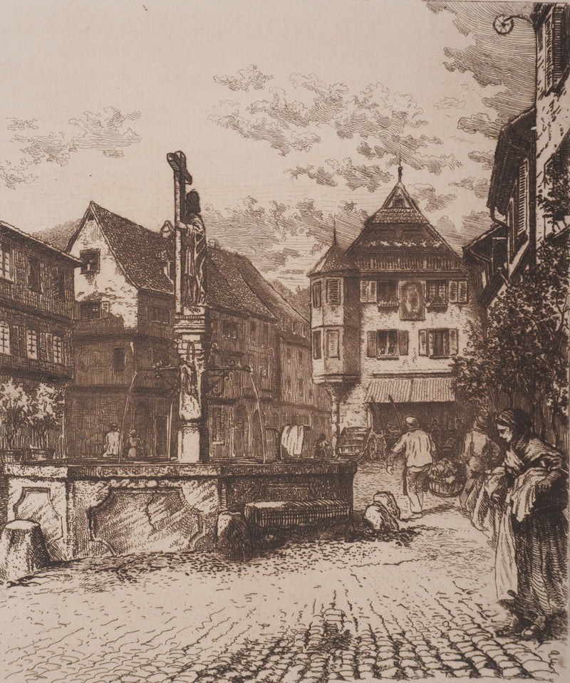Léon DESBUISSONS : Les vendanges alsaciennes, Gravure originale