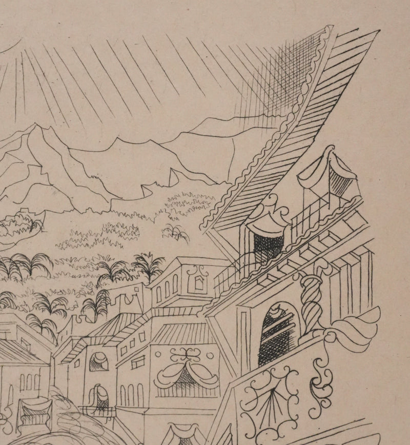 Louis TOUCHAGUES : Parade en ville, Gravure originale