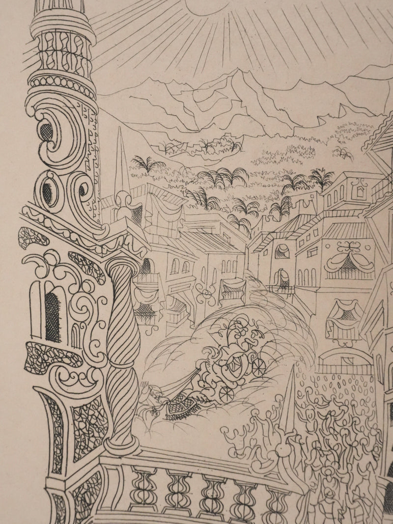 Louis TOUCHAGUES : Parade en ville, Gravure originale