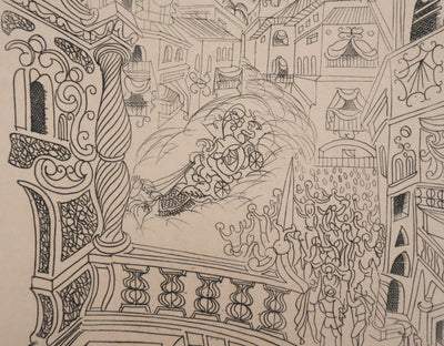 Louis TOUCHAGUES : Parade en ville, Gravure originale