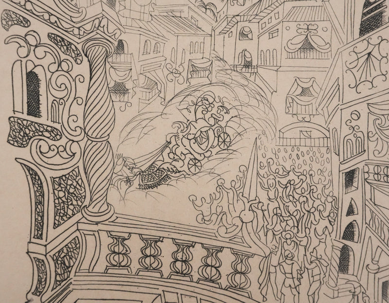 Louis TOUCHAGUES : Parade en ville, Gravure originale