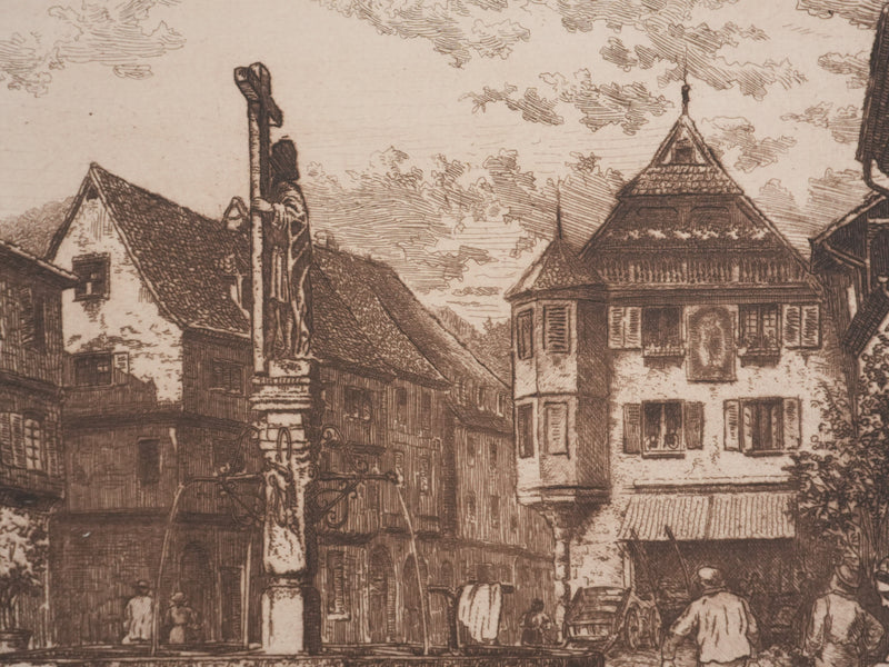 Léon DESBUISSONS : Les vendanges alsaciennes, Gravure originale
