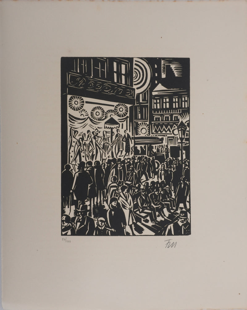 Frans MASEREEL : Les vitrines nocturnes, Gravure originale signée