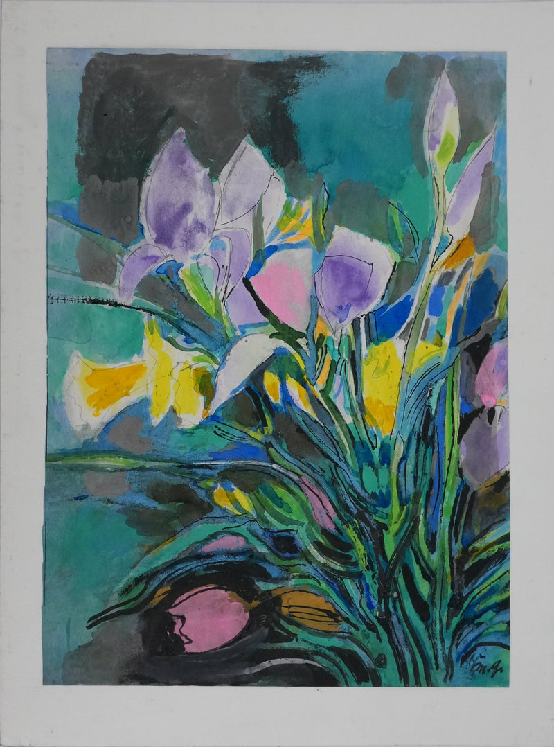 Maurice GENIS : Le bouquet de tulipe, Dessin original signé