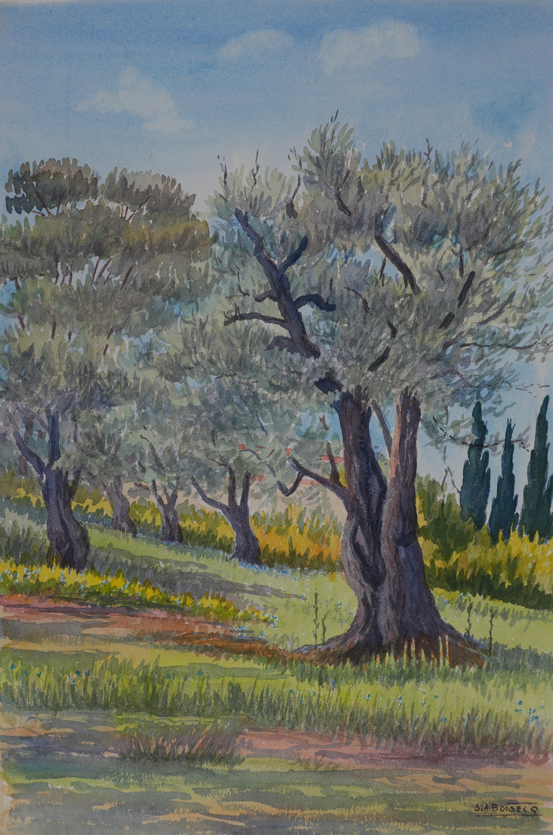 Salomon Alfred BOISECQ : Jardin à Cagnes-sur-Mer, Aquarelle originale signée