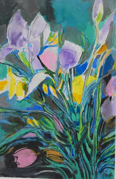 Maurice GENIS : Le bouquet de tulipe, Dessin original signé