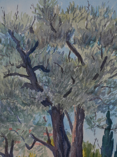 Salomon Alfred BOISECQ : Jardin à Cagnes-sur-Mer, Aquarelle originale signée