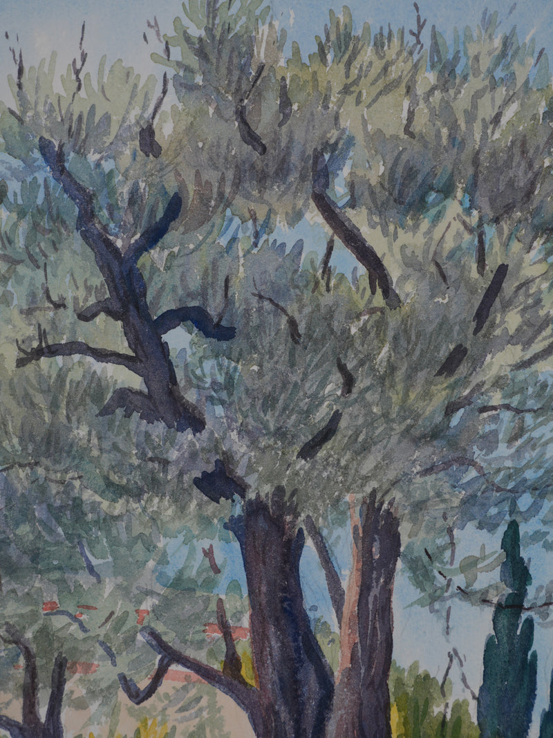 Salomon Alfred BOISECQ : Jardin à Cagnes-sur-Mer, Aquarelle originale signée