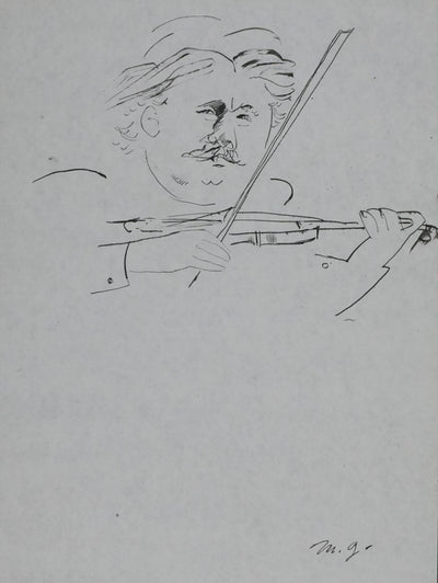 Maurice GENIS : Le violoncelliste, Dessin original signé