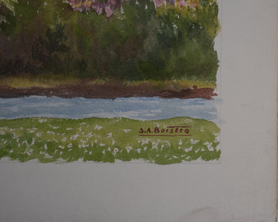 Salomon Alfred BOISECQ : Vue sur le clocher de Dangeau, Aquarelle originale signée