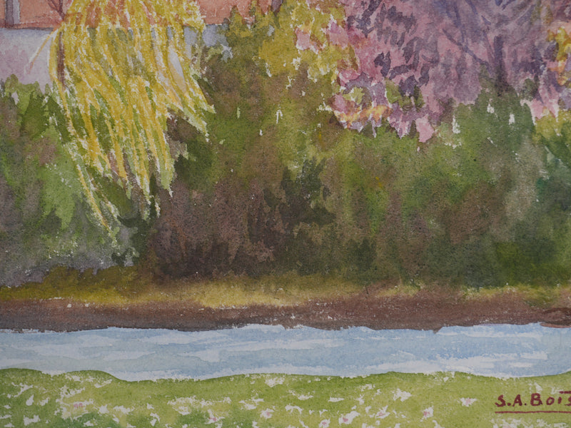 Salomon Alfred BOISECQ : Vue sur le clocher de Dangeau, Aquarelle originale signée