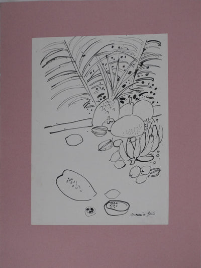Maurice GENIS : Nature morte aux fruits exotiques, Dessin original signé