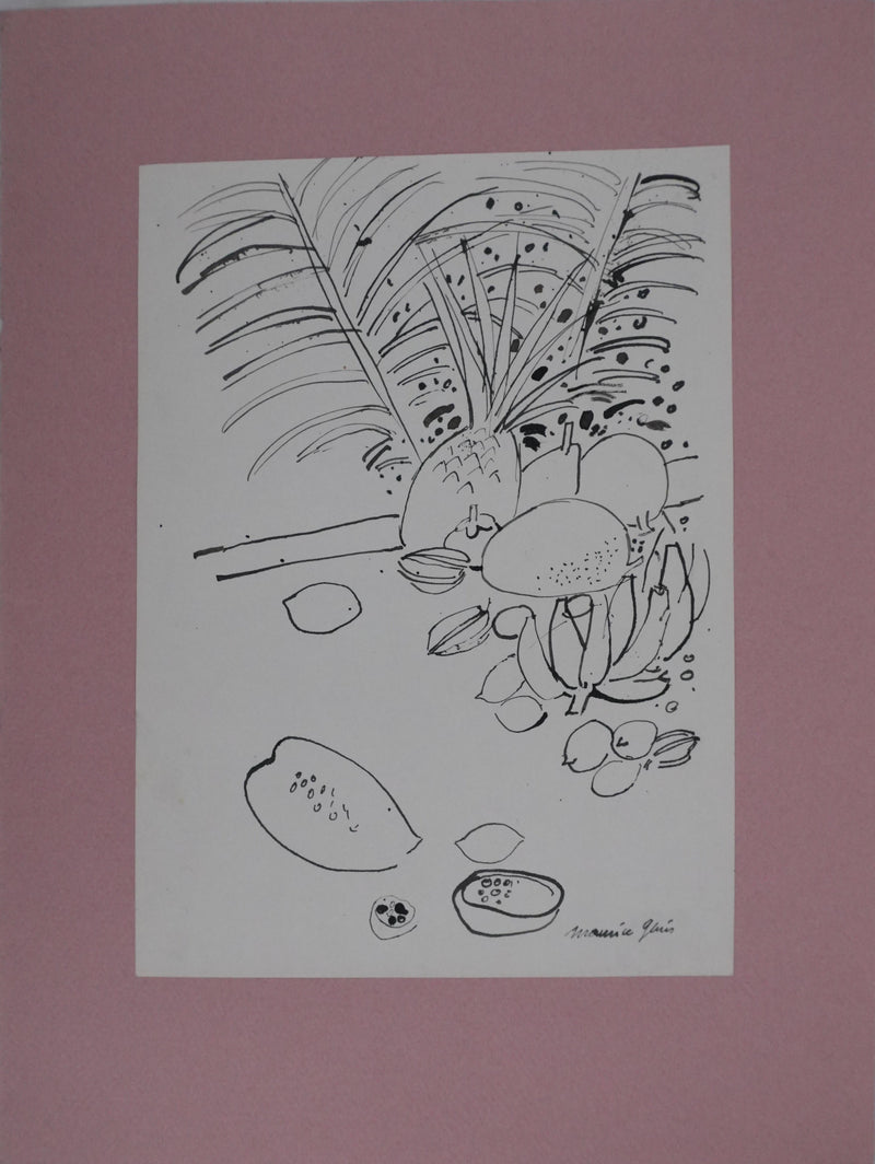Maurice GENIS : Nature morte aux fruits exotiques, Dessin original signé