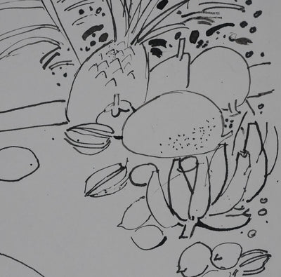 Maurice GENIS : Nature morte aux fruits exotiques, Dessin original signé