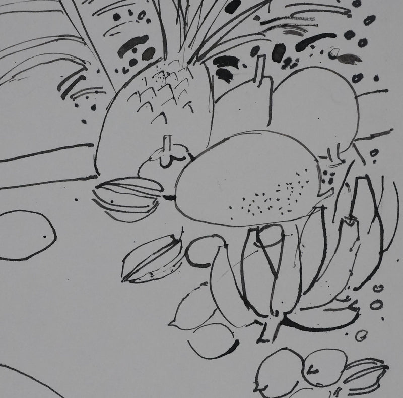 Maurice GENIS : Nature morte aux fruits exotiques, Dessin original signé
