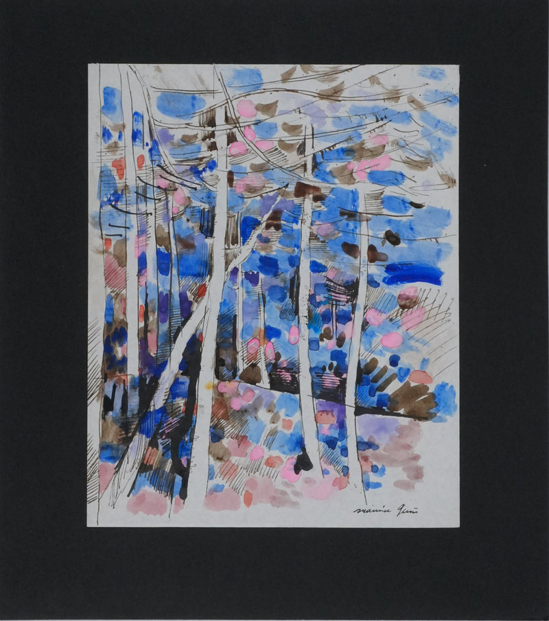 Maurice GENIS : Paysage hivernal, Dessin original signé