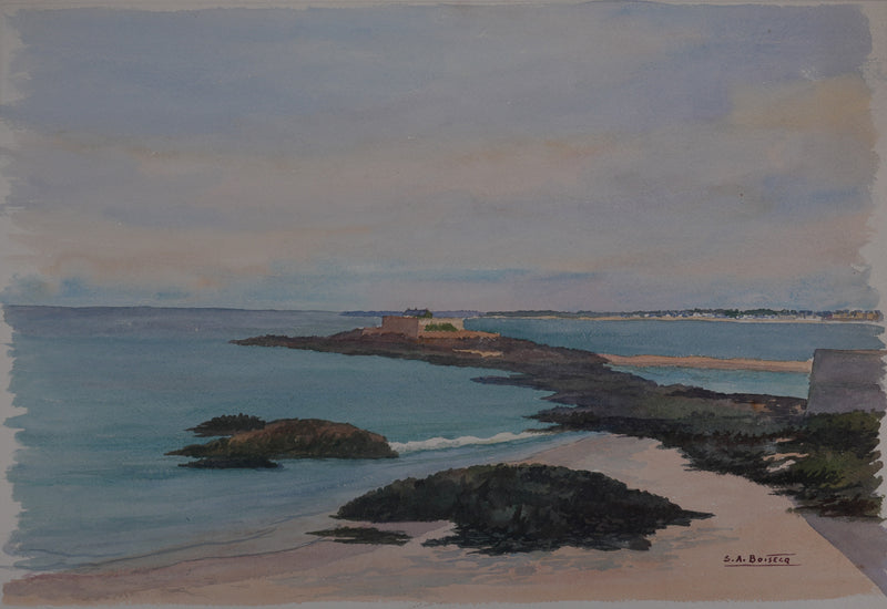 Salomon Alfred BOISECQ : Fort de Saint-Malo, Aquarelle originale signée