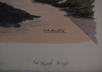 Salomon Alfred BOISECQ : Fort de Saint-Malo, Aquarelle originale signée
