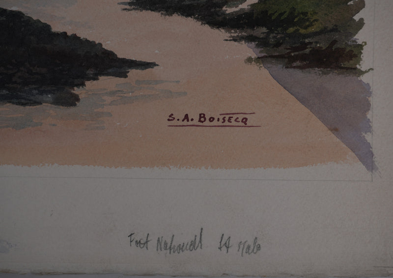 Salomon Alfred BOISECQ : Fort de Saint-Malo, Aquarelle originale signée