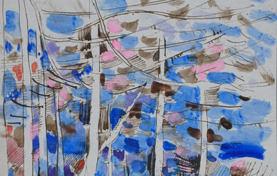 Maurice GENIS : Paysage hivernal, Dessin original signé