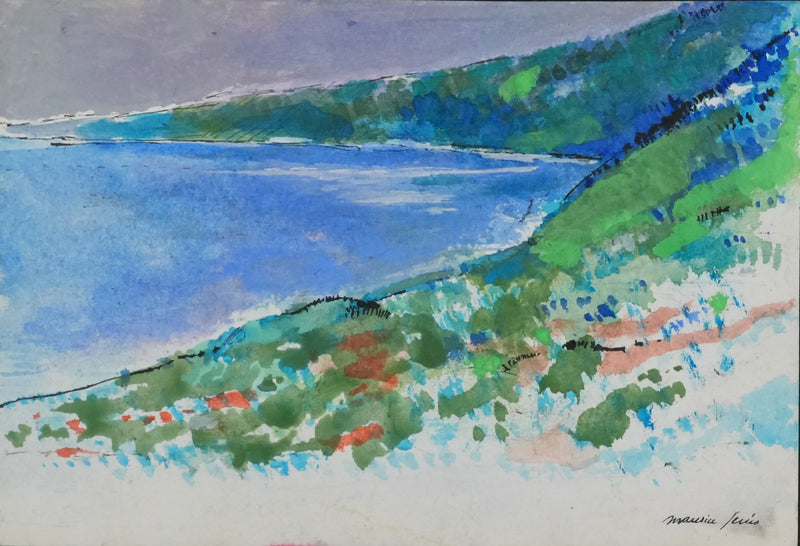 Maurice GENIS : Les collines au bord de mer, Dessin original signé
