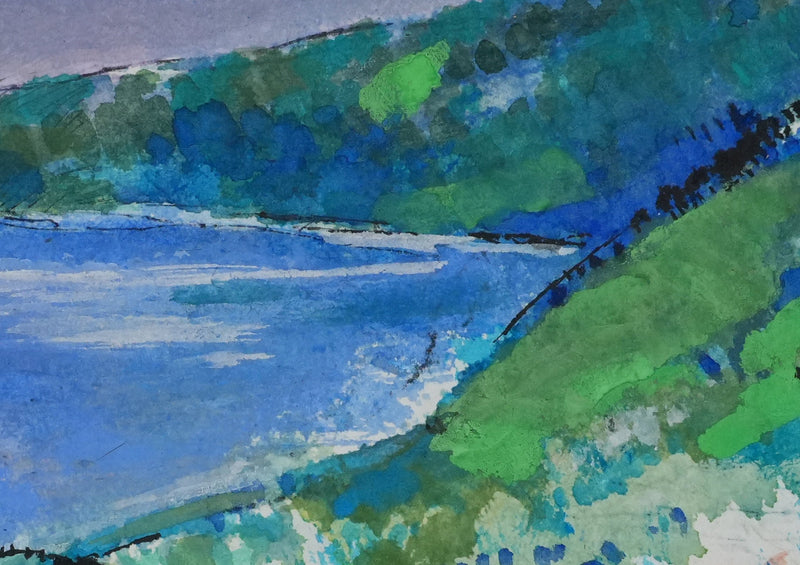 Maurice GENIS : Les collines au bord de mer, Dessin original signé