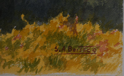 Salomon Alfred BOISECQ : Vue sur mer depuis la colline, Aquarelle originale signée