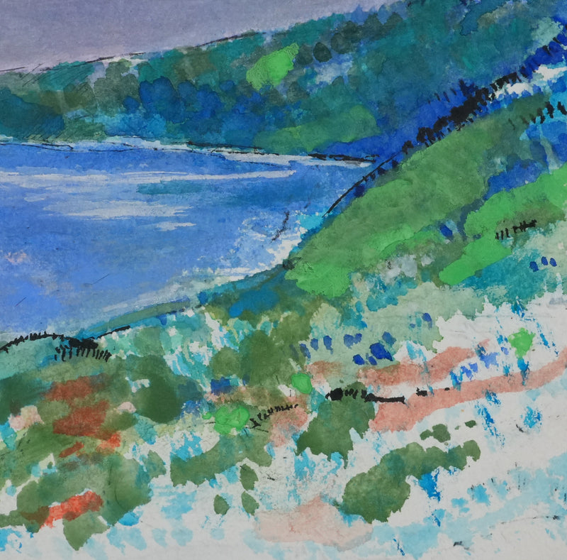 Maurice GENIS : Les collines au bord de mer, Dessin original signé