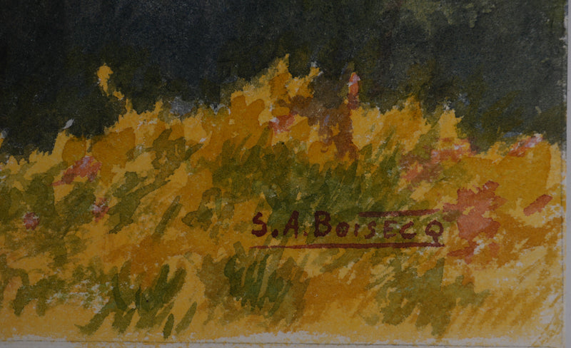 Salomon Alfred BOISECQ : Vue sur mer depuis la colline, Aquarelle originale signée