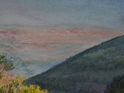 Salomon Alfred BOISECQ : Vue sur mer depuis la colline, Aquarelle originale signée